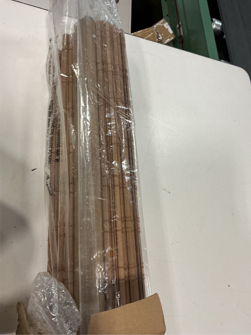 Condition photo showing New/Like New for lazblinds no tools no drill cordless bamboo roman shades, light filtering window treatment, roll up bamboo blinds for windows 46'' w x 48'' h, ceylon light russet light filtering-ceylon light russet 46" w × 48" h