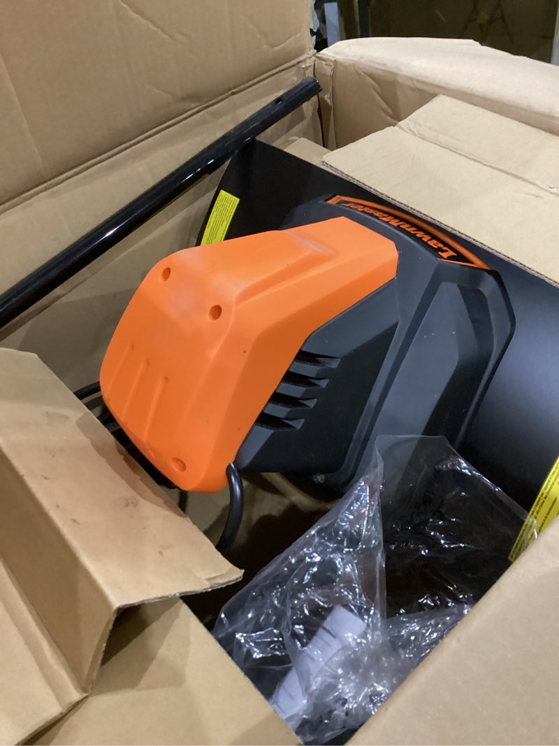 Condition photo showing As Is for lawnmaster 13.5 amp 18” electric tiller – te1318m 18-inch black & orange