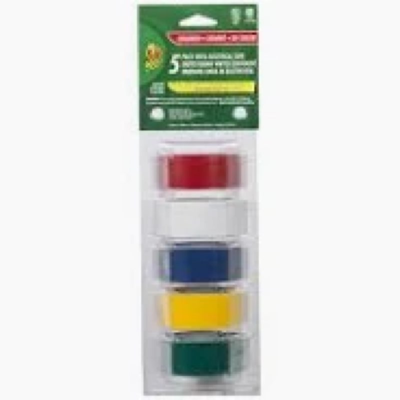 Duck Brand Multi-Purpose Electrical Tape, 0.75-Inch-by-12-Feet, 5-Rolls, Assorted, 5-Pack, Colors May Vary, 60 Foot (280303) 5 Pack