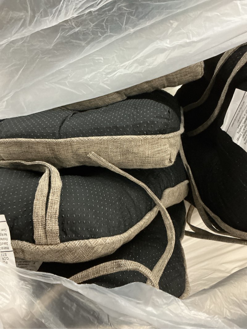 Condition photo showing Good Condition for downluxe indoor chair cushions for dining chairs, tufted overstuffed textured kitchen chair pads with ties and non-slip backing, 15.5" x 15.5" x 4", khaki, 6 pack khaki 15.5" x 15.5" x 4" (pack of 6)