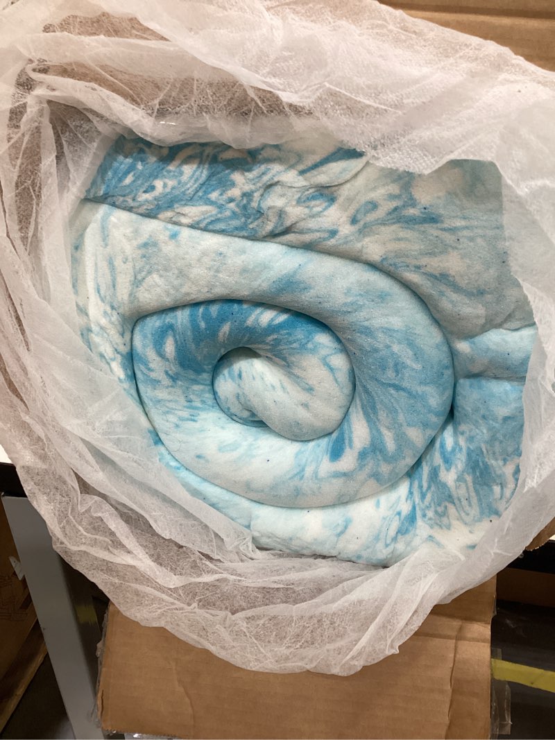 Condition photo showing As Is for novilla king memory foam mattress topper 2 inch, cooling gel infused, ventilated pressure relief pad, soft comfort for sofa, rv, camper, dorm room 2 inch blue king