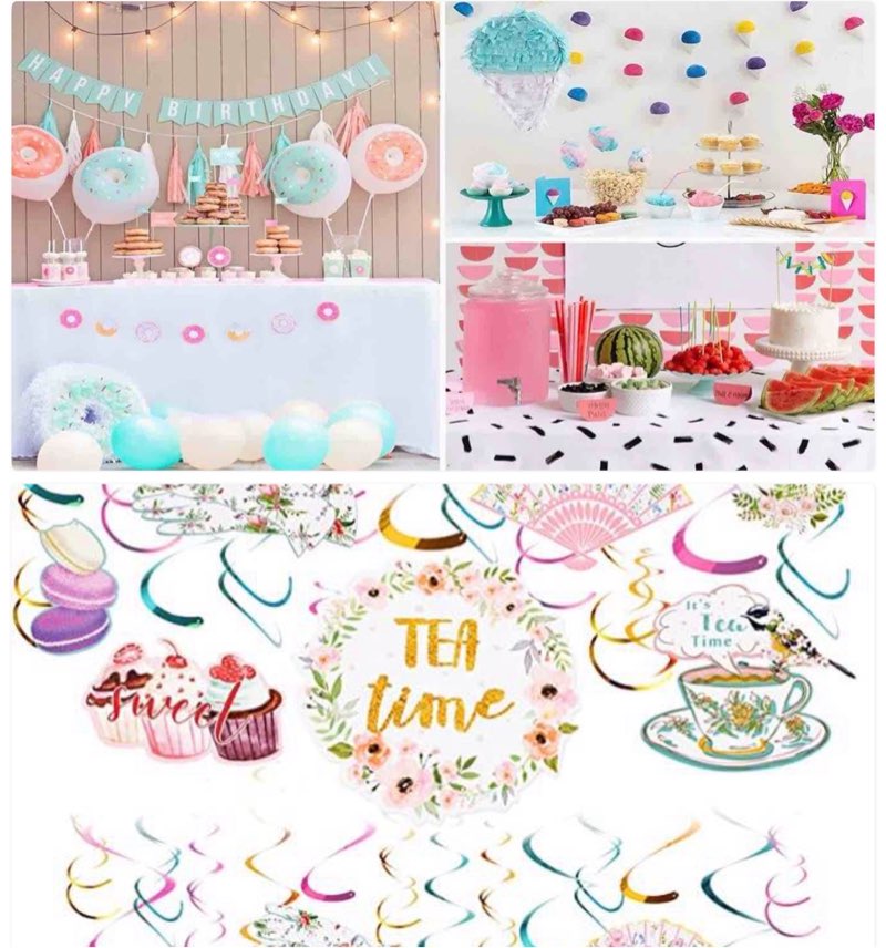 assorted celebration/decoration supplies (may include a variety of styles, colors, and themes)