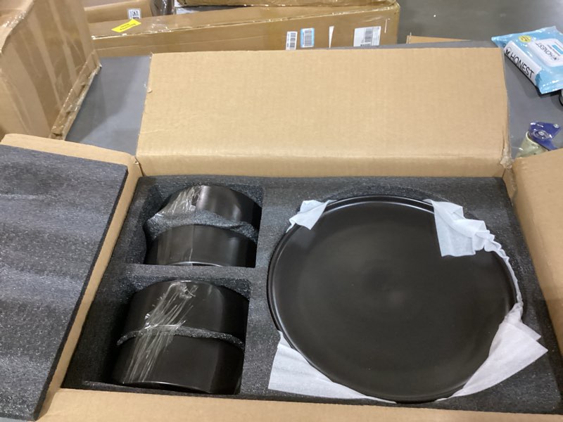 Condition photo showing New/Like New for gzg classic series - plates and bowls set for 4, 12 piece stoneware dinnerware sets, microwave and dishwasher safe lead-free handcrafted ceramic dishes set - matte black matte black set(12pcs)