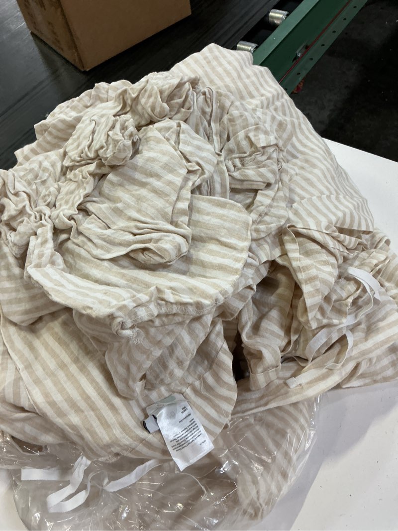 Condition photo showing As Is for european linen stripe duvet cover set, king/cal king, natural/white stripe