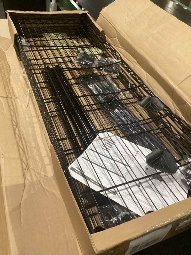 Condition photo showing Good Condition for izeuk 1400 lbs garage black shelving wide storage shelves 4 tier adjustable heavy duty metal wire rack standing shelf unit for kitchen office college dorm garage warehouse 15.8" x 45.8"x 59.4" 4 tier, 15.8" d x 45.8" w x 59.4" h black