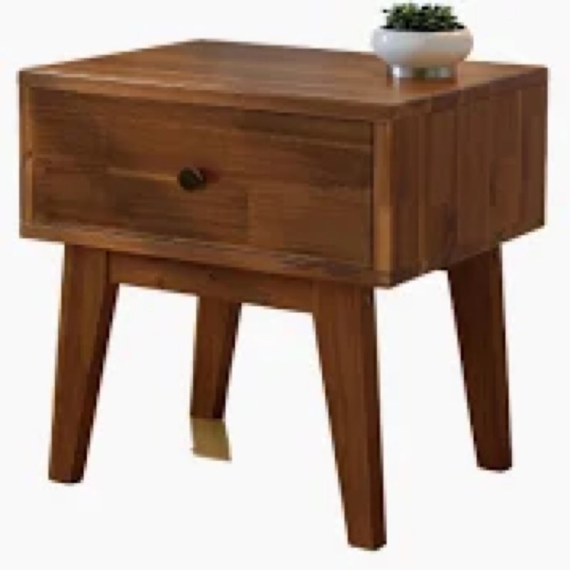 Acacia Sofia Nightstand with Drawer, Bedside Table, Solid Wood Bedside End Table with Drawer and Sto