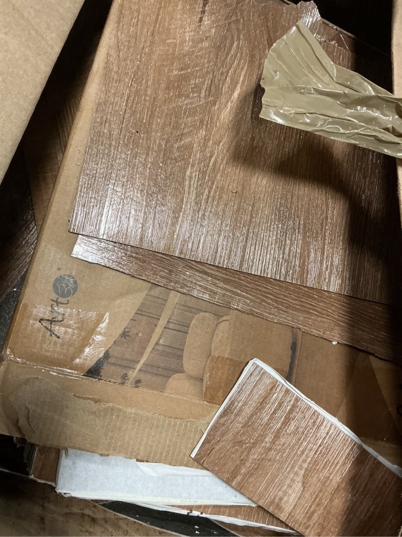 Condition photo showing As Is for art3d peel and stick vinyl floor tiles 30-pack 12 x 12 inch, self adhesive waterproof flooring wood planks for kitchen, dining room, bedrooms, cover 30 sq. ft, light brown ash 12 x 12 inch light brown 30
