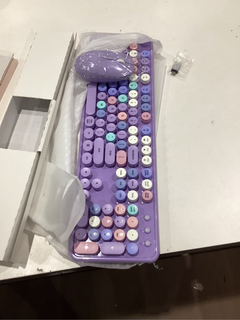 Condition photo showing Good Condition for links9+ wireless keyboard and mouse, full-size retro typewriter keyboard with round keycaps, 2.4ghz for windows, mac, laptop, pc, desktop (purple colorful)