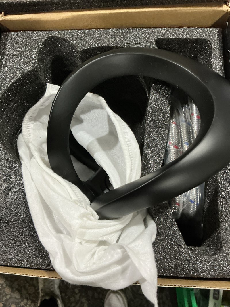 Condition photo showing Good Condition for black bathroom sink faucet waterfall round single handle one hole vanity basin deck mount lavatory brass creative hollowed body design short black