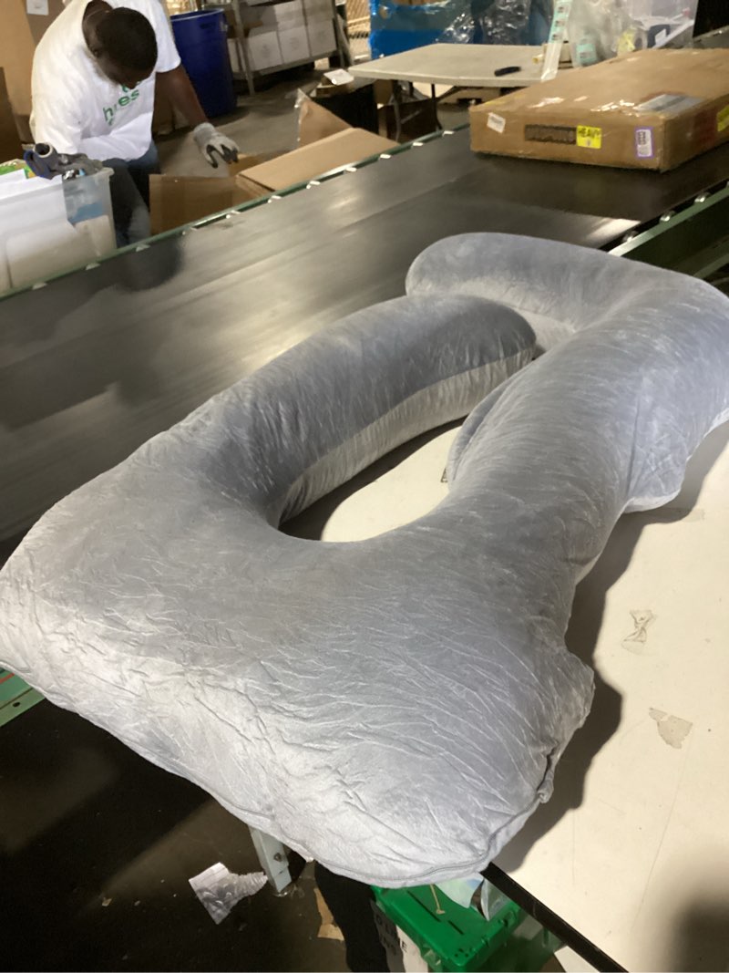Condition photo showing Good Condition for silky satin pregnancy pillows for sleeping, u shaped cooling full body maternity pillow with removable satin cover, support for back, legs, belly, hip - body pillows for pregnant women, grey