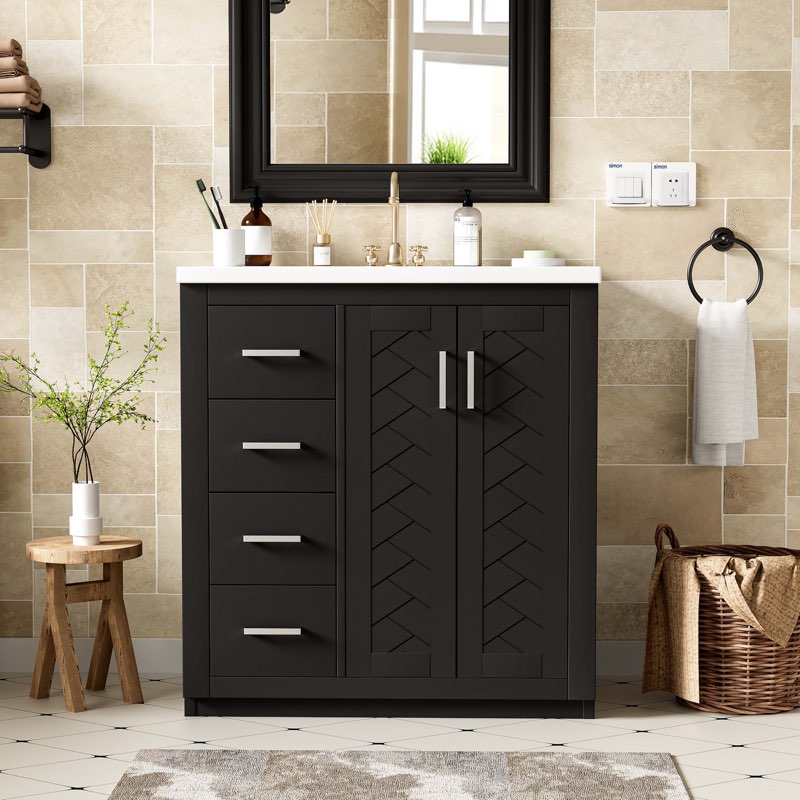 30'' bathroom vanity with ceramic sink combo,solid wood frame bathroom storage cabinet