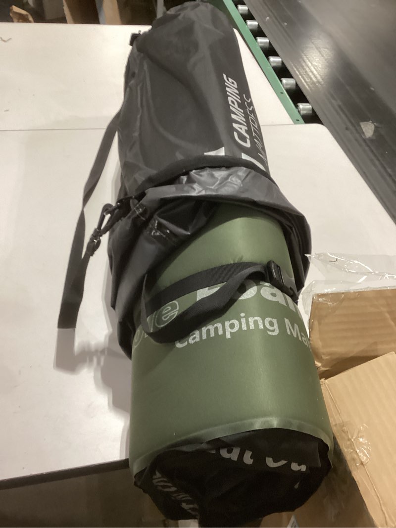 Condition photo showing As Is for similar product as stock image Self Inflating Sleeping Pad with Electric Pump, 3.14\" Ultra-Thick Memory Foam Sleeping Mats for Camping,Easy Inflate&Deflate,9.5 R-Value Insulated Camping Mattress Pad with Pillow for Car Travel Tent Green Single
