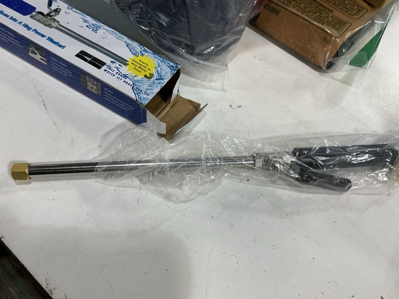 Condition photo showing New/Like New for jet nozzle for garden hose, high pressure washer hose nozzle, power washer wand with 2 different nozzles and hose quick connectors for car washing, garden cleaning, patio (black)