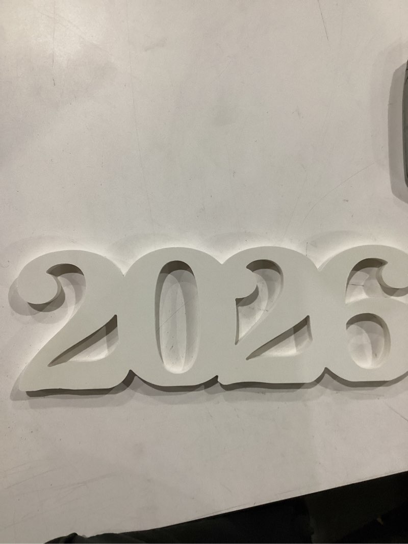 Condition photo showing New/Like New for 2026 sign graduation decorations, white faux wooden photo props, 2026 grad graduation table decorations for any schools party