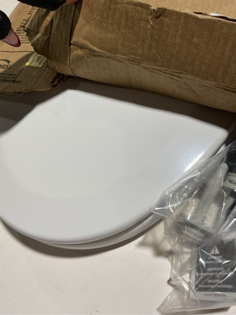 Condition photo showing As Is for Bemis 1500EC 390 Lift-Off Wood Elongated Toilet Seat, Cotton White (Pack of 1)