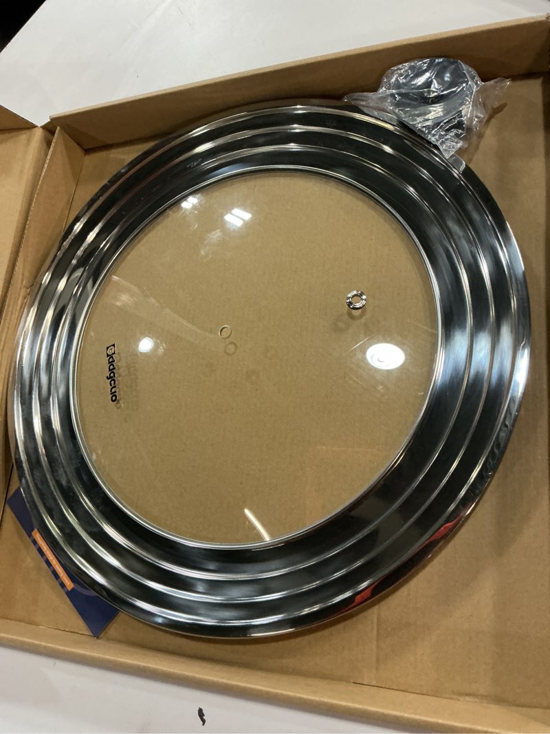 Condition photo showing New/Like New for 13-14-15 in Universal Pan Lid, Extra Large Stainless Steel Pot Lid for Pots, Pans, Skillets, Replacement Frying Pan Lid with Heat Resistant Silicone Knob, Dishwasher Safe 13", 14" & 15"