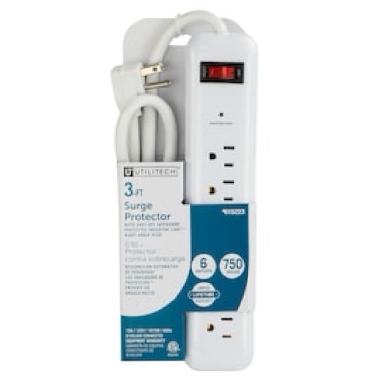 utilitech 8-ft surge protectors 6 -outlet 1000 joules 1875 -watts white indoor ac surge protector