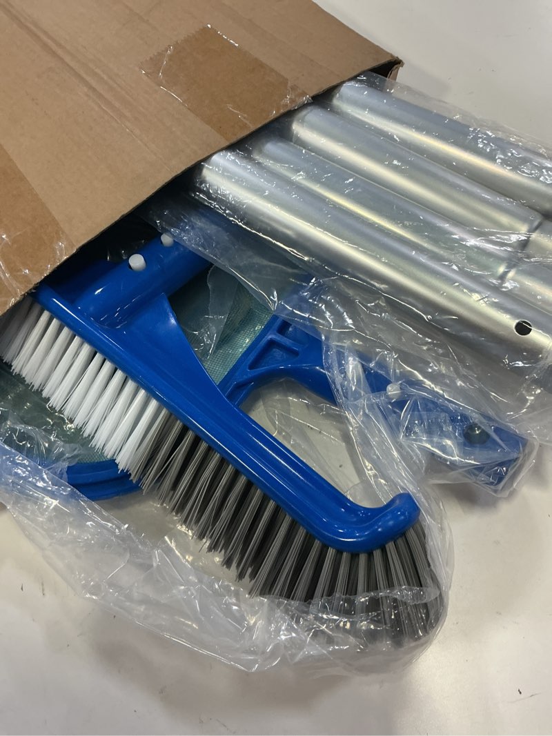 Condition photo showing Good Condition for potchen 3 pcs pool cleaning kit with hand skimmer net, 47.24" aluminum pole and long pool brush maintenance accessory tool for above ground inground ponds home tubs spa(17.5" brush)