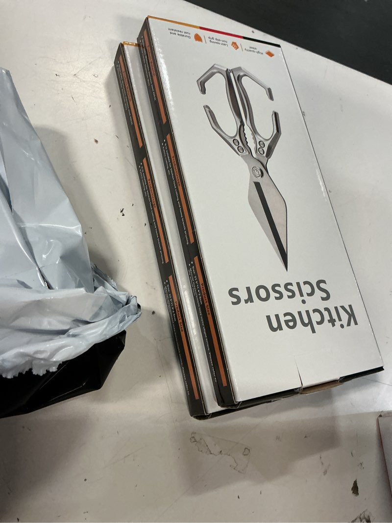 Condition photo showing New/Like New for 2-piece kitchen scissors heavy duty, ultra sharp kitchen shears for meat and poultry, multi-purpose 