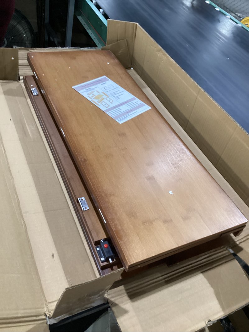 Condition photo showing Good Condition for folding desk with bookshelf, compact foldable desk for small spaces,brown | bamboo computer desk with storage shelf, space-saving home office desk with hutch for bedroom, dorm, apartment brown 31.1"w × 21.46"d × 47.92"h
