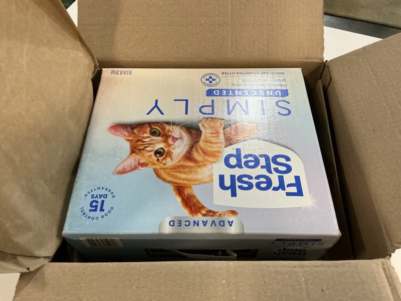 Condition photo showing New/Like New for fresh step advanced simply unscented multi cat clumping cat litter, low dust, odor control with activated charcoal tech, compatible in automatic litter boxes, 18.5 lb.