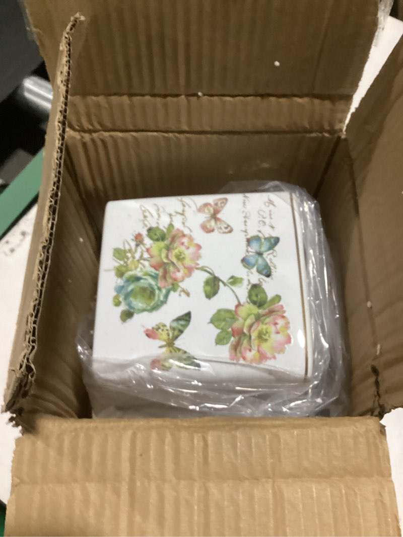 Condition photo showing New/Like New for avanti linens - tissue box cover, ceramic bathroom accessories, artistic home decor (butterfly garden collection) tissue box cover white