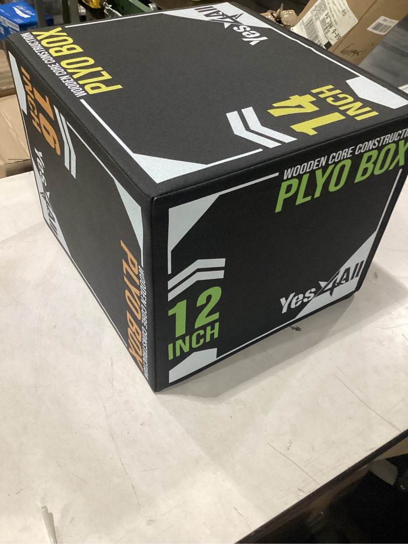 Condition photo showing Good Condition for yes4all 3-in-1 soft-padded plyo box with wooden core, non-slip multi-use cushioned plyometric jump box with vinyl cover for jumping, conditioning, strength training 16" x 14" x 12" a. black version