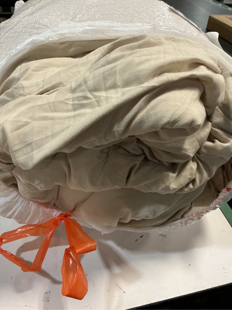 Condition photo showing As Is for full comforter set, soft bed in a bag full size, all season bedding set with comforter, flat sheet, fitted sheet, pillowcases & shams, beige full(82\"x86\") 01 - beige