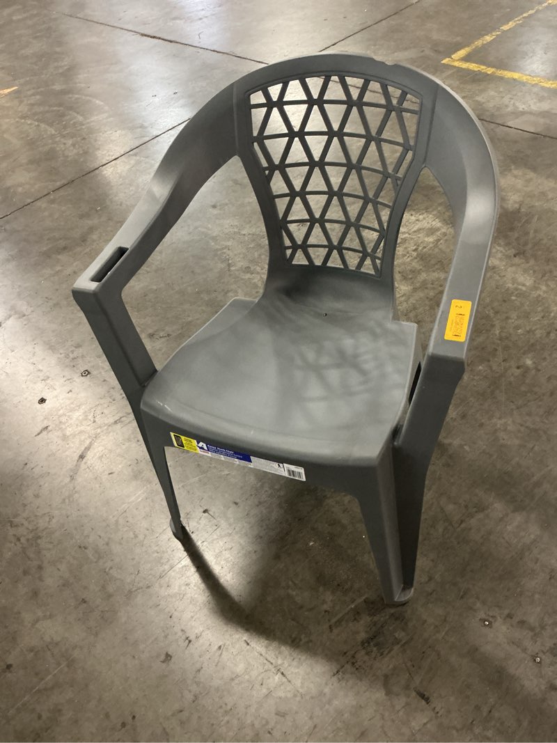 Condition photo showing As Is for adams penza durable outdoor patio stackable charcoal resin frame stationary conversation