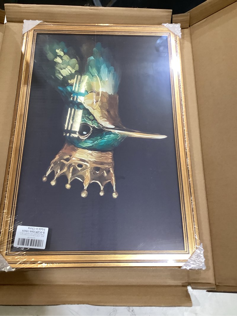 Condition photo showing Good Condition for aiketuo gold framed moody vintage wall art for bedroom, gold frame vintage bird art picture wall decor, artwork for aesthetic farmhouse bathroom living room office hotel hummingbird art l24 x w16 king bird 24"l x 16"w