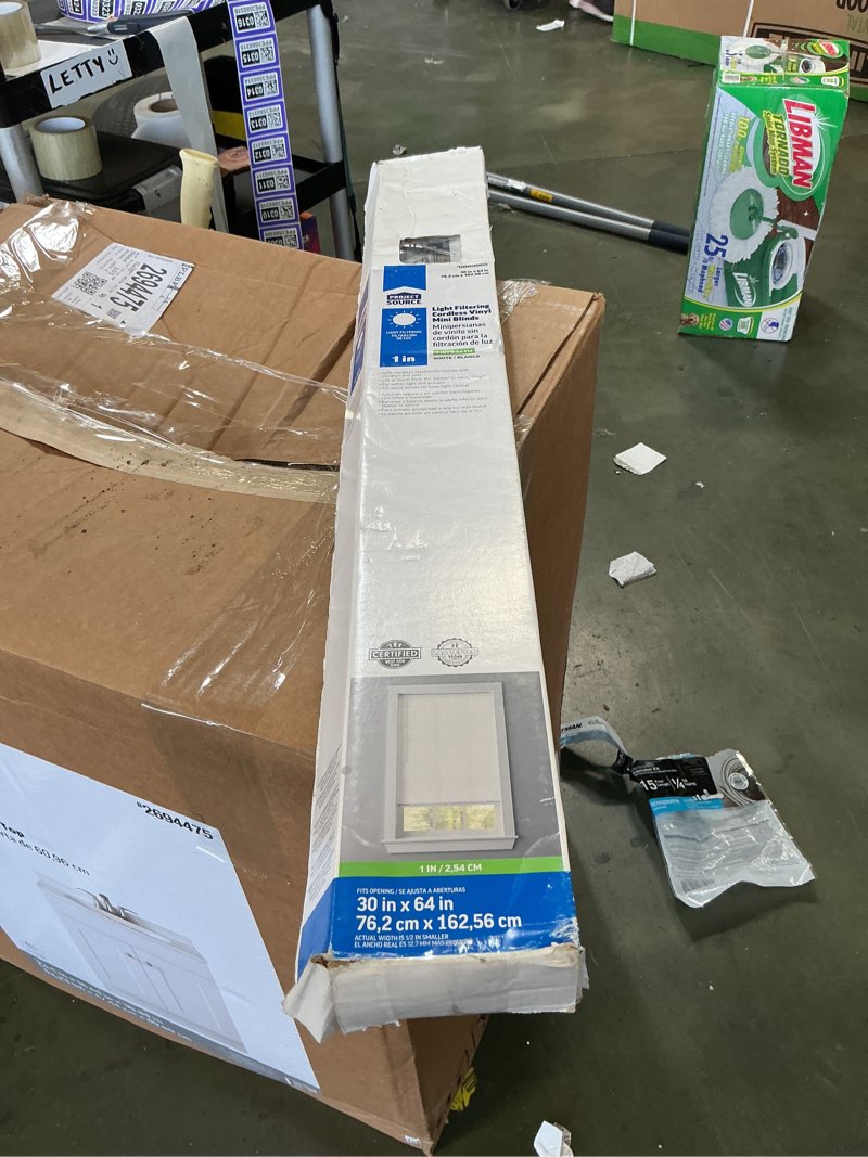 PROJECT SOURCE LIGHT FILTERING CORDLESS 1 INCH VINYL MINI BLINDS NIB 23” x 72