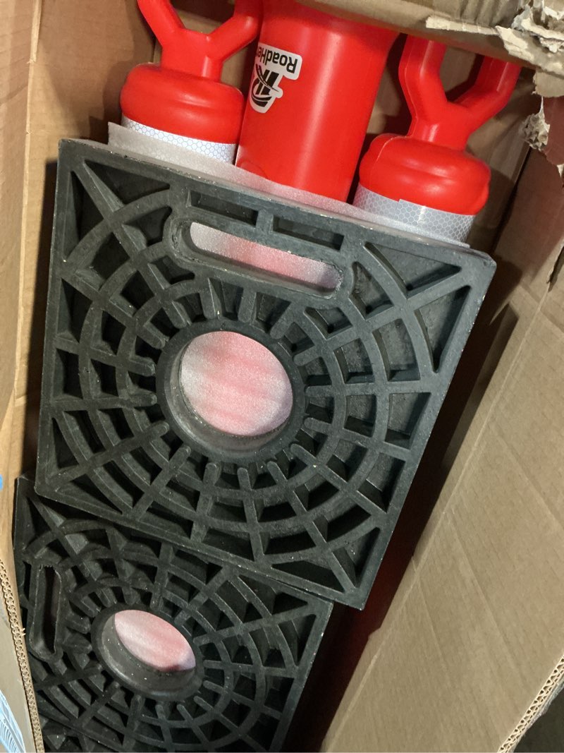Condition photo showing Good Condition for roadhero 42 inch delineator post with base, portable orange traffic delineator posts cones with reflective collars for parking lots, road safety, construction events (3 pack) 42 inch 3