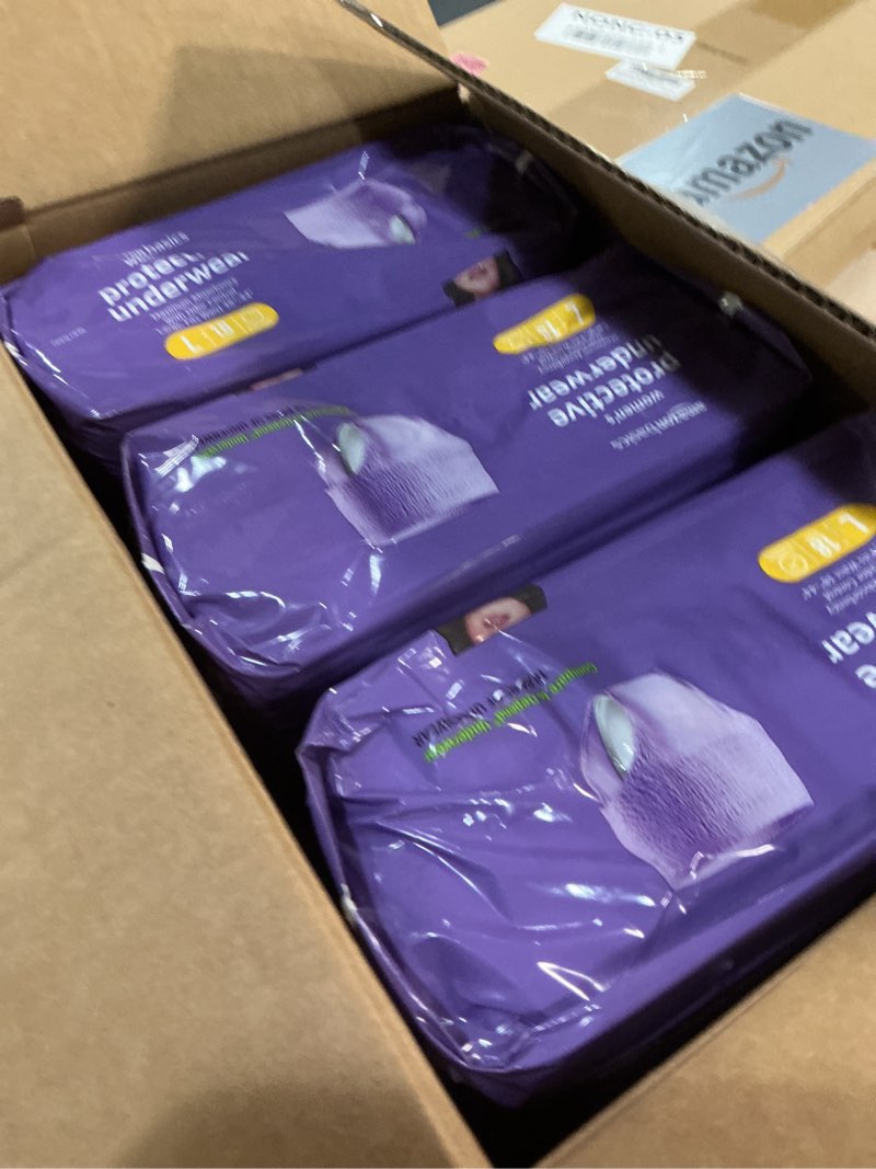 Condition photo showing New/Like New for Amazon Basics Incontinence Underwear for Women, Protective, Disposable, Postpartum, Maximum Absorbency, Large, Lavender, 54 Count (3 Packs of 18) Large 54.0