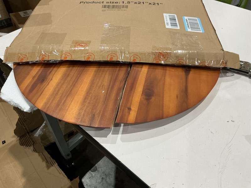 Condition photo showing As Is for 21" acacia wood turntable organizer | lazy susan for table top, cabinet or pantry | wooden rotating tray for kitchen countertop, durable, easy to clean, no assembly needed