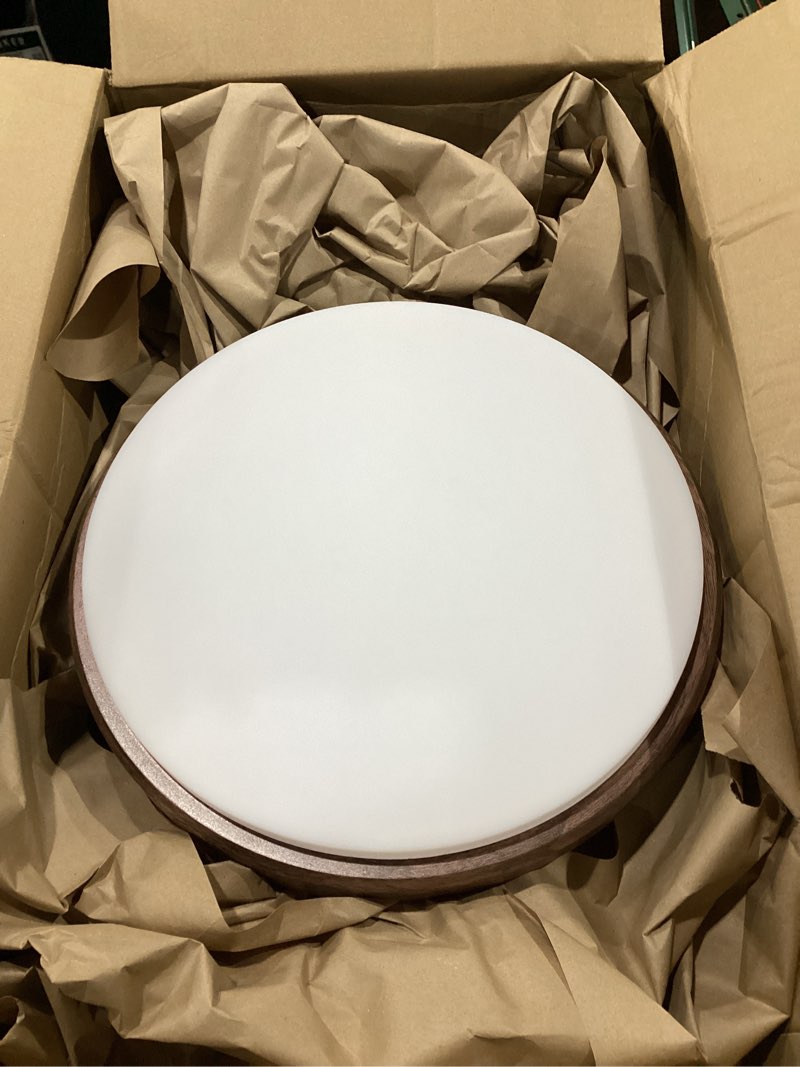 Condition photo showing Good Condition for anylove modern flush mount ceiling light fixture, 3000k 4000k 6000k adjustable?round ceiling light for bedroom hallway bathroom kitchen (walnut wood grain, 16 inch) walnut wood grain 16 inch