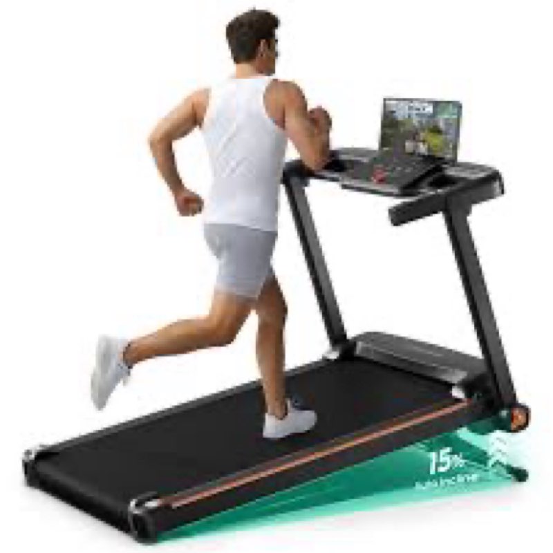 yuejiqi treadmill with 0-15% auto incline, 3.5hp quiet brushless foldable treadmills for home, small