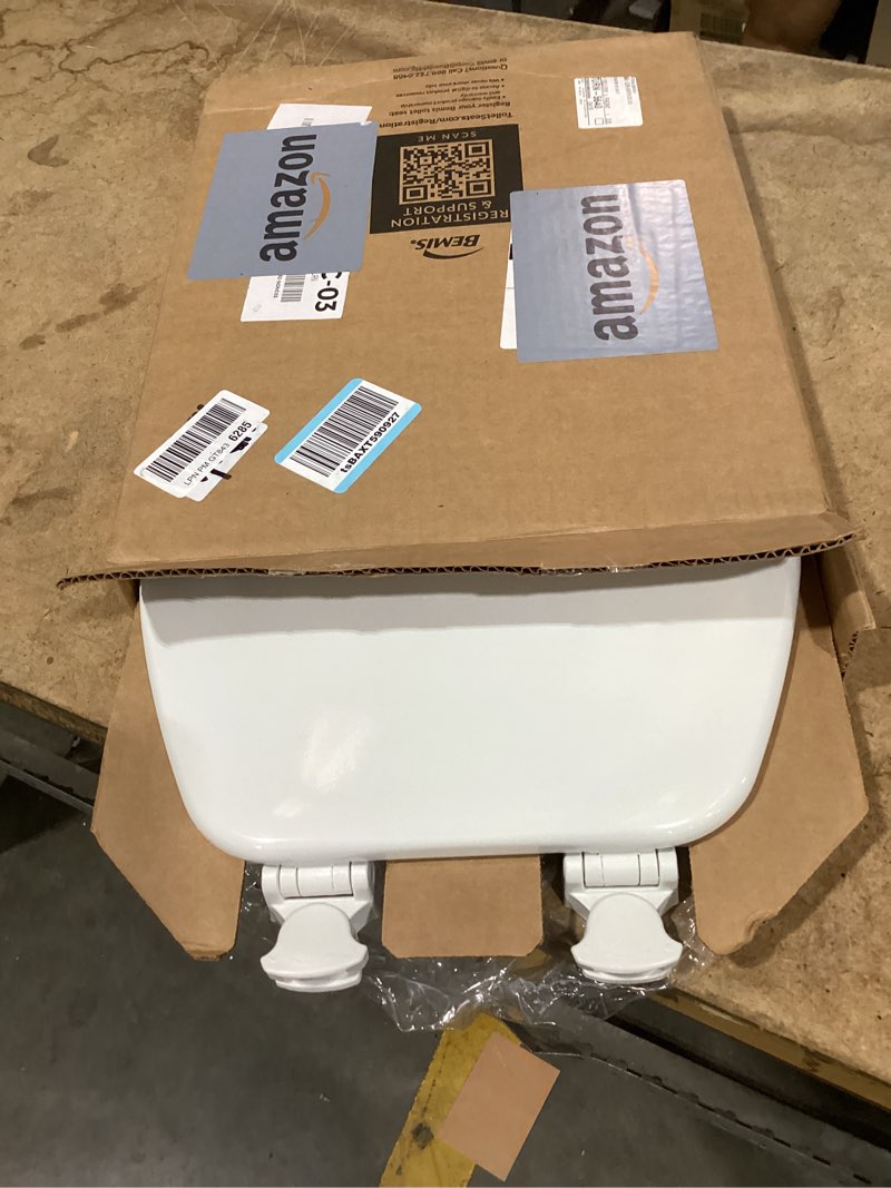 Condition photo showing New/Like New for church toilet seat, easy clean hinges release for deep cleans, durable enameled wood seat, round, white round white