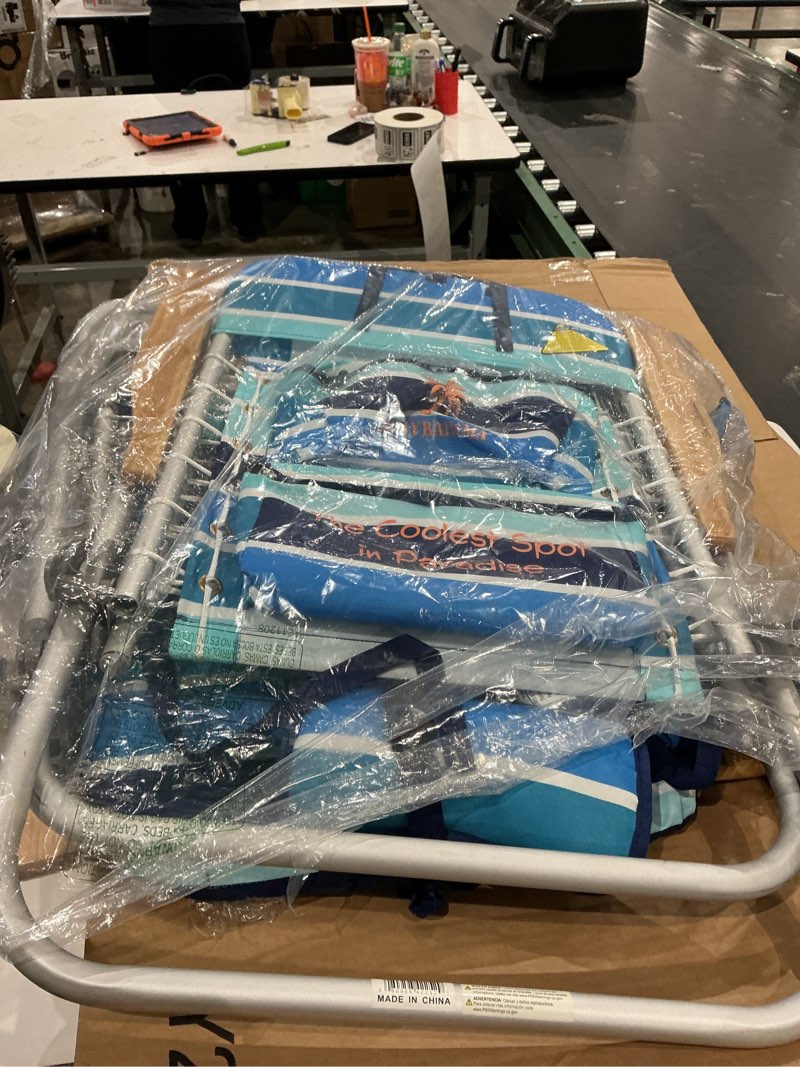 Condition photo showing As Is for tommy bahama hi-boy 17" seat height 4-position lace-up suspension folding beach backpack chair