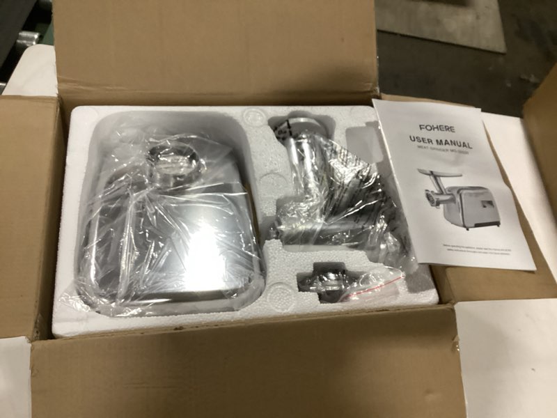 Condition photo showing New/Like New for meat grinder heavy duty, 3000w max, 5 in1 meat grinder for home with stainless steel sausage stuffer tubes(2 sizes), kubbe maker & burger/slider maker, storage box