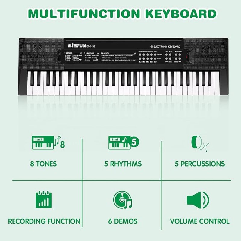 m sanmersen kids piano, 61-key electronic piano keyboard with microphone, music educational instrument toy, kids keyboard piano for beginners ages 3-12