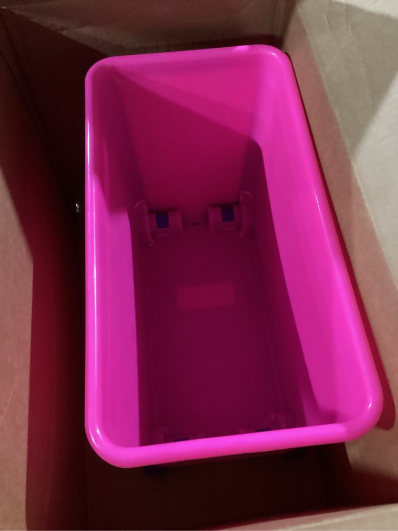 Condition photo showing As Is for Barbie Store It All! Rolling Storage Bin – Extra-Large Organizer Case with Wheels & Handle for Barbie Dolls, Clothes, Accessories & Playsets – Pink Portable Travel Toy Box Rolling Case