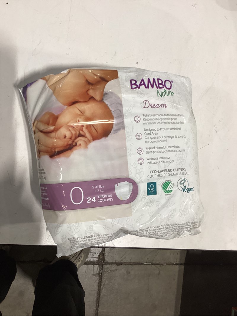 Condition photo showing New/Like New for bambo nature hypoallergenic dream baby diapers, premium eco-labeled sustainable diapers, enhanced leakage protection, totally chlorine-free, skin friendly, and super absorbent - size 0 (24 count) size 0 24