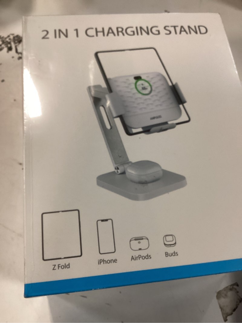 Condition photo showing New/Like New for wireless charger stand for z fold 7/6/5/4/3, aluminium alloy charging station [3 coils] 2 in 1 charger station for galaxy buds 2 pro/pro / 2 / live and z fold series?include 20w adapter? white