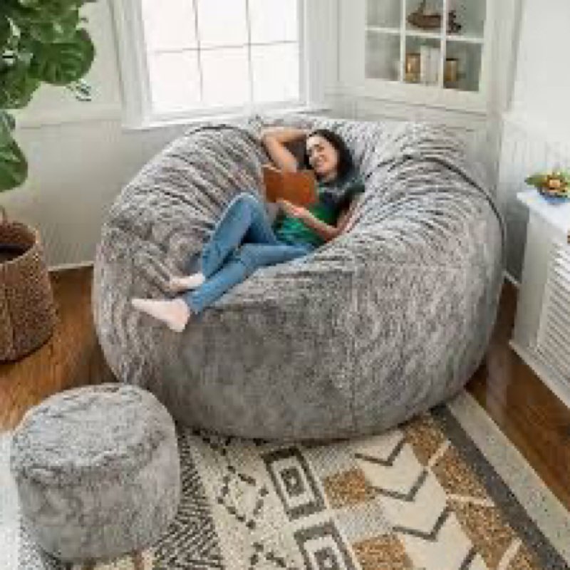 lfcreator giant bean bag chair for adults, faux fur bean bag chair with mattress bed use, convertibl