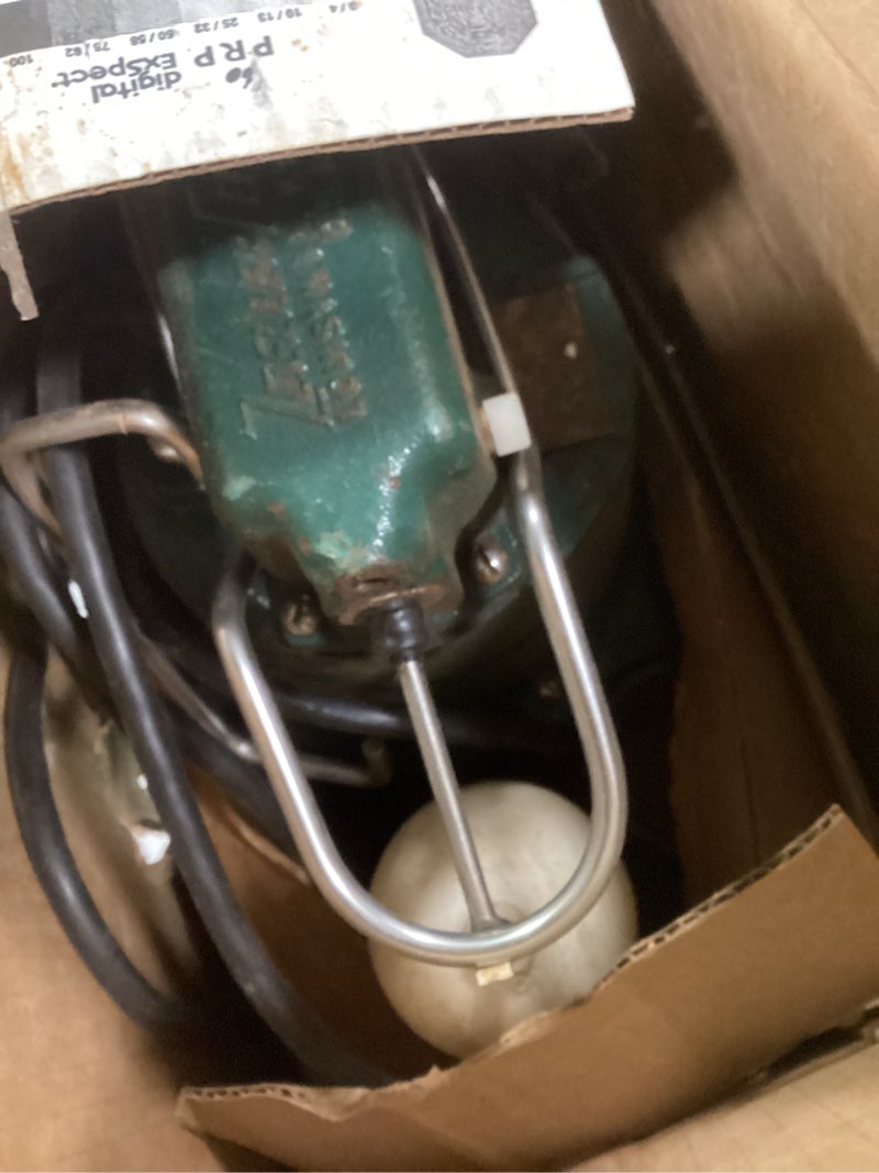 Condition photo showing As Is for Zoeller M98 Flow-Mate Sump Pump - 1/2 HP - Cast Iron - LED Power Plug - High Flow - Vortex Impeller - Stainless Steel Hardware - Factory Tested and Float Operated - Submersible Sump Pump - 115V Green Submersible,Sump Pump