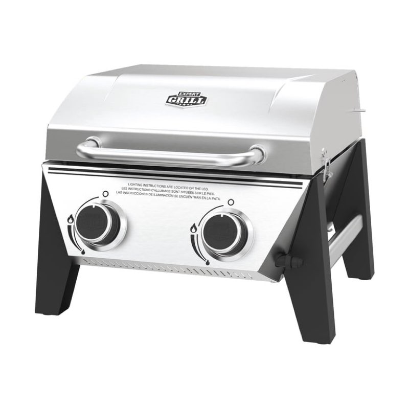 expert grill stainless steel 2-burner tabletop gas grill, 13,000 btus, 273 sq. in.