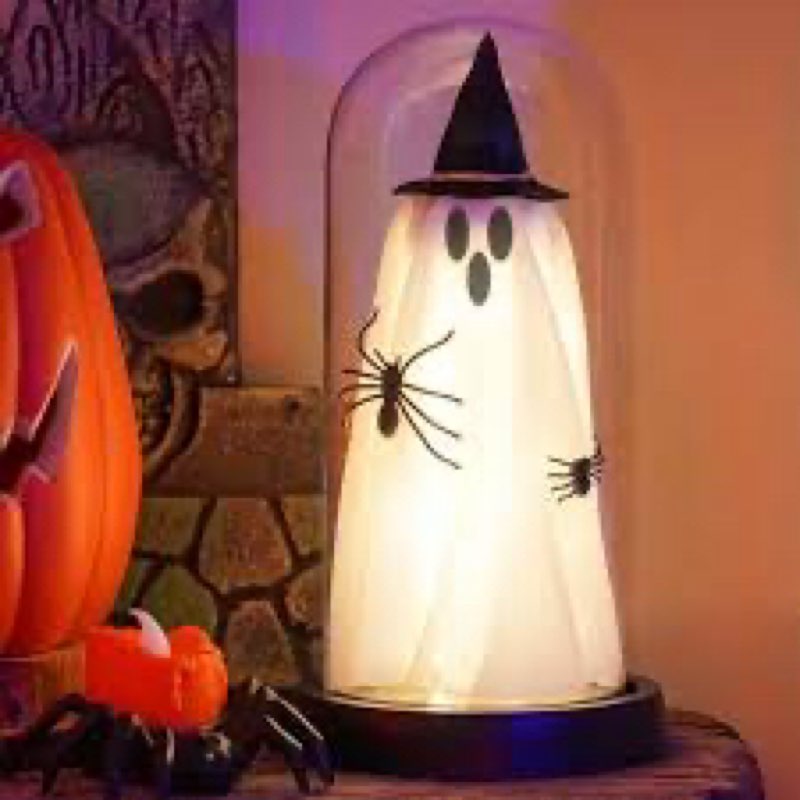 ilifemate Halloween Ghost Decorations, Glass Dome Ghost Light – Spooky LED Ghost Lamp with Witch Hat