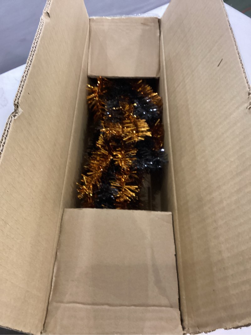 Condition photo showing As Is for National Tree Company Tinsel Tree, Black, Orange, Halloween Collection, 24 in