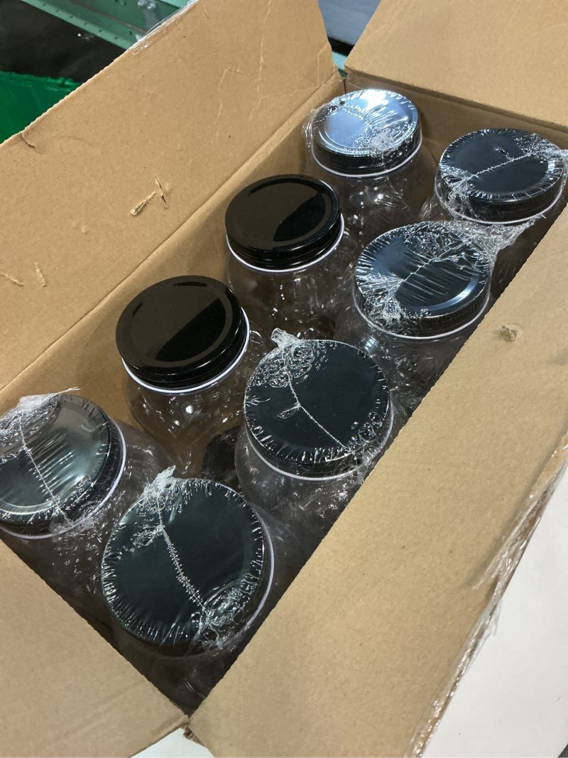 Condition photo showing Good Condition for novelinks 32 oz mason jars with plastic lids, 16 pack large plastic salad jars with lids 32oz, reusable spice containers & kitchen jars for pantry organization (16 pack,black) black 16pack