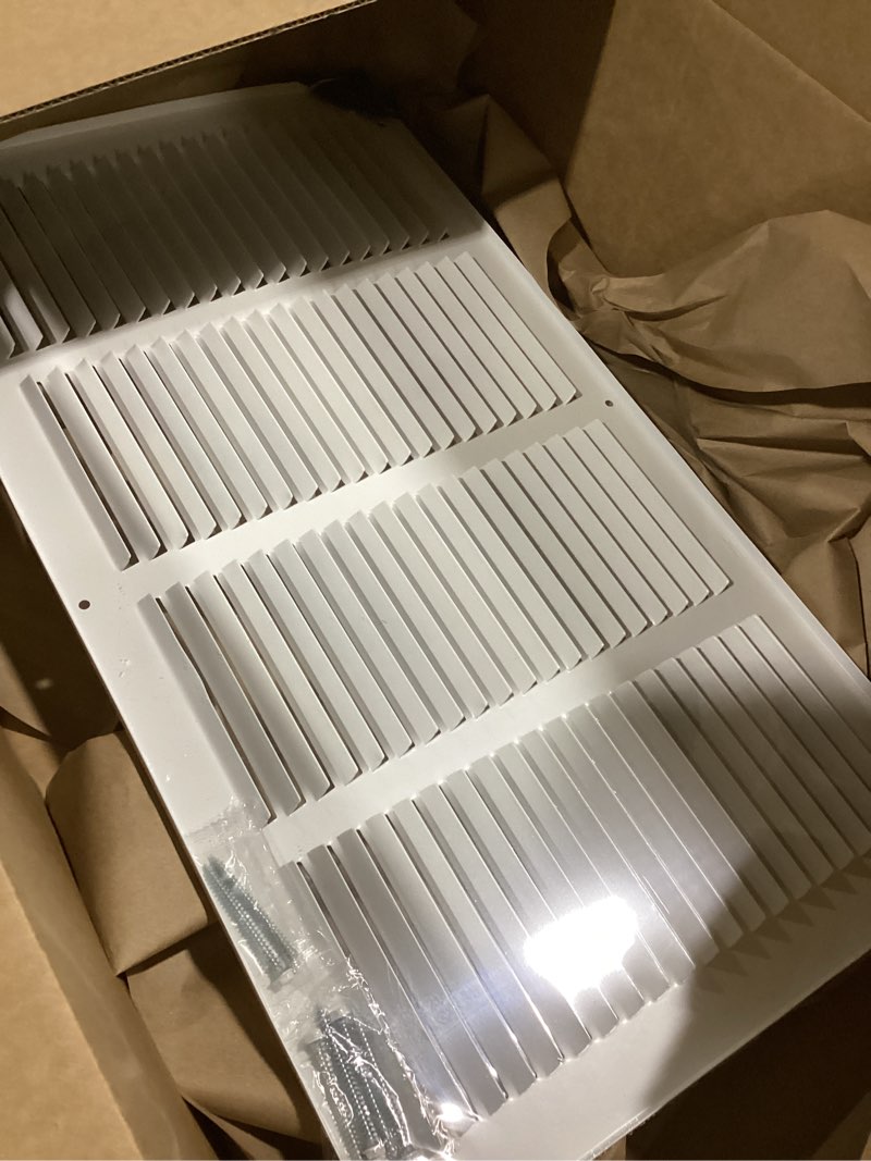 Condition photo showing Good Condition for Fits 20x10 Duct Opening | Steel Return Air Grille by Handua | Vent Cover Grill for Sidewall and Ceiling | White | HVAC Cold Air Intake Grille | Outer Dimensions: 21.75"W X 11.75" 1 20"W x 10"H [Duct Opening]